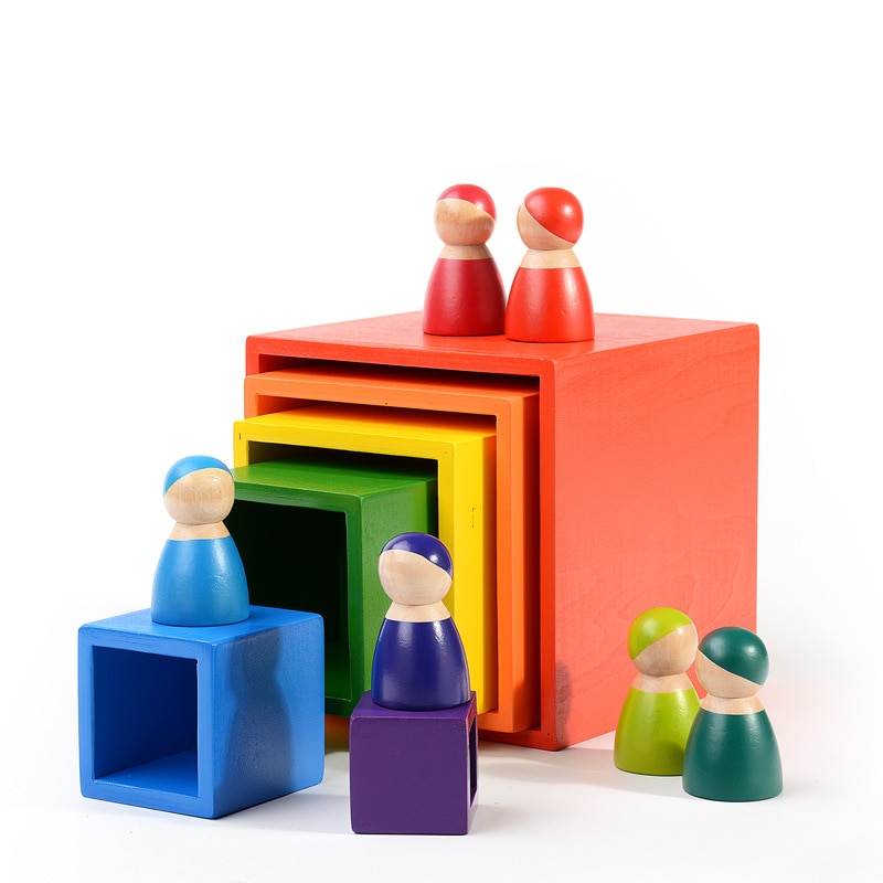 Wooden Toy Rainbow Blocks Montessori